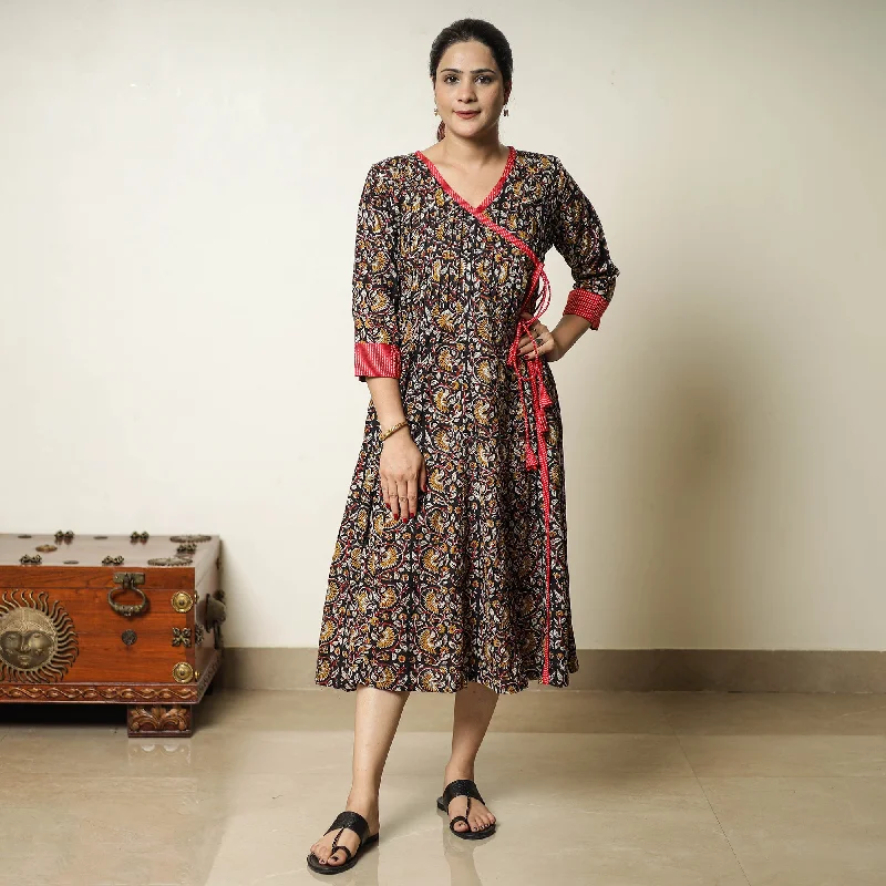 Black - Bagru Block Printed Cotton Angrakha Flared Dress 09