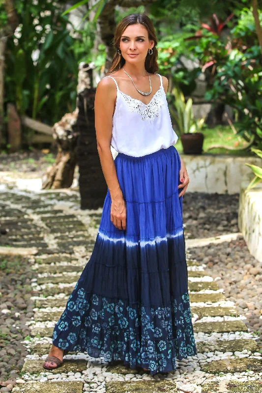 Boho Batik in Royal Blue Tie-Dyed Cotton Skirt in Royal Blue and Black Thailand