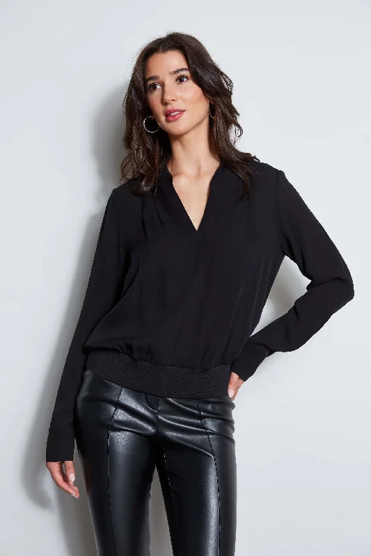 Silk Contour Neck Rib Trim Shirt