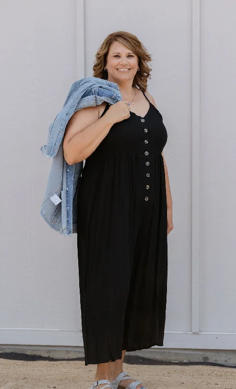 EMRY CURVY BLACK BUTTON DOWN JUMPSUIT