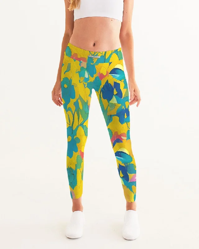 Beautiful yellow and blue hint of red pattern Women's Yoga Pants