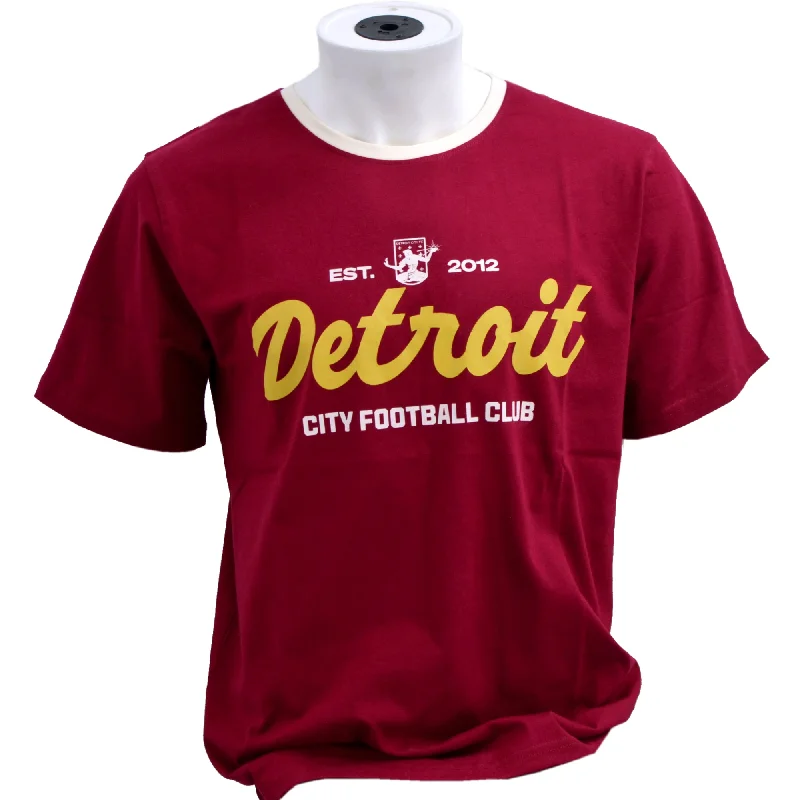 DCFC Detroit Cursive Ringer Tee- Maroon