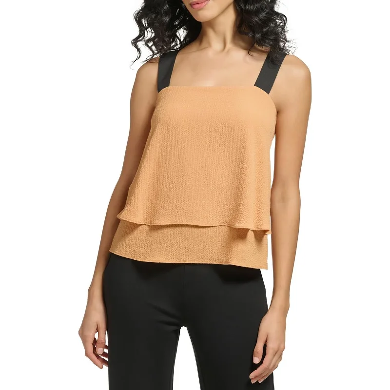 DKNY Womens Fold-Over Tank Pullover Top