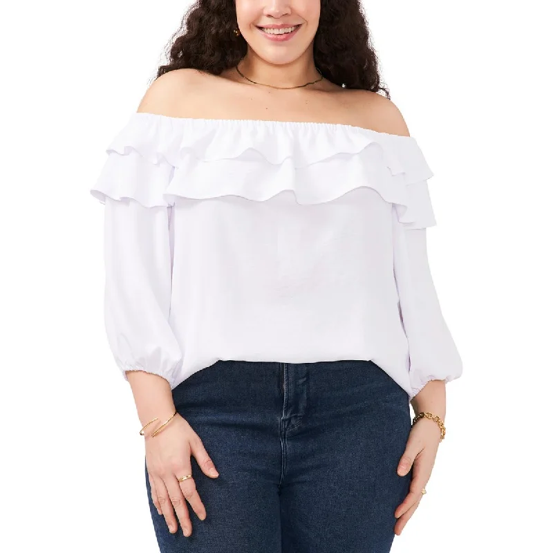 Vince Camuto Womens Plus Ruffled  Pullover Top