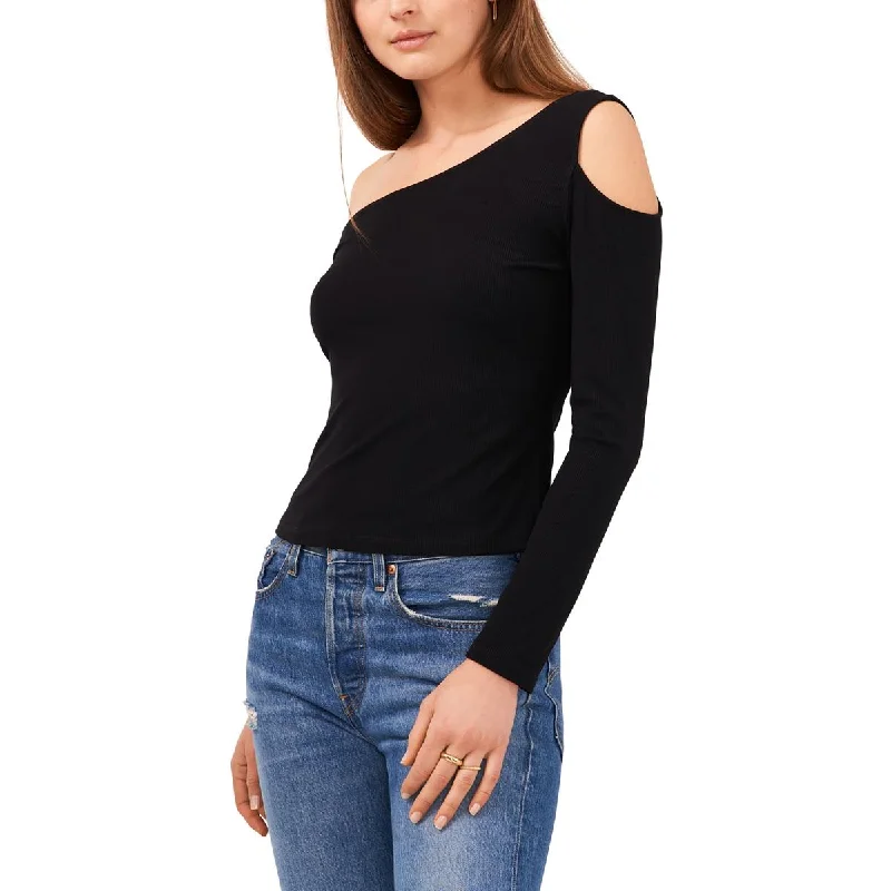 1.State Womens Stretch Ribbed One-Shoulder Pullover Top