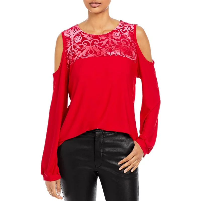 Alison Andrews Womens Velvet Cold Shoulder Pullover Top